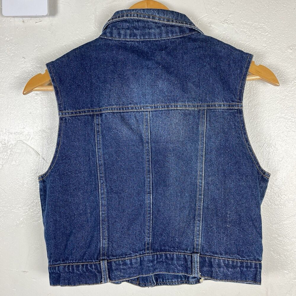 Vintage C’est Toi Denim Moto Vest Women’s Large Blue Zip Front Sleeveless Jean - Picture 11 of 12